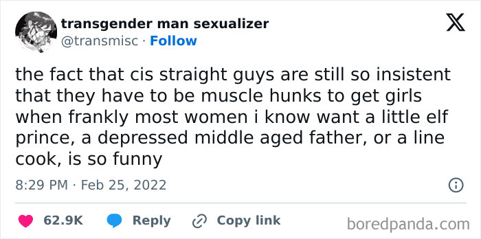 Tweet about stereotypes of muscle hunks vs line cooks, relatable content for restaurant workers and memes audience.