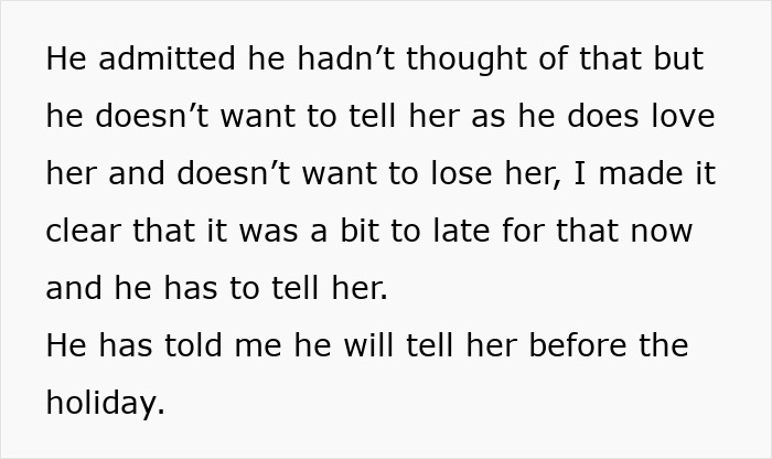 Text discussing a mom shocked after learning her son is cheating on his girlfriend and threatening to tell her. Text discussing a mom shocked after learning her son is cheating on his girlfriend and threatening to tell her.