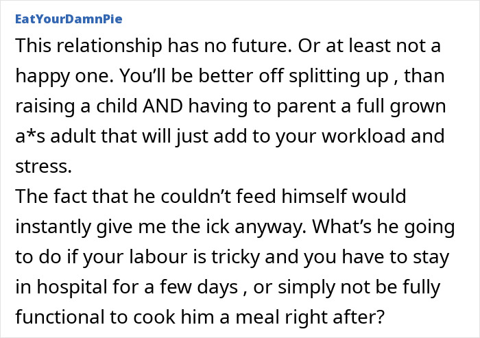 Text message screenshot discussing a man eating pregnant partner’s craving treat and relationship concerns. Text message screenshot discussing a man eating pregnant partner’s craving treat and relationship concerns.