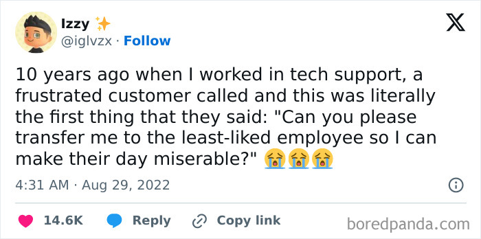 Screenshot of a humorous tech support tweet shared to distract from responsibilities with funny screenshots.