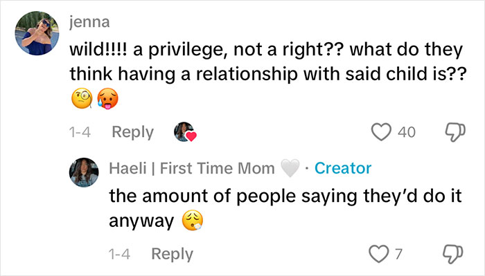 Screenshot of a social media comment thread discussing a woman’s gentle reminder for grandma to not kiss her baby.