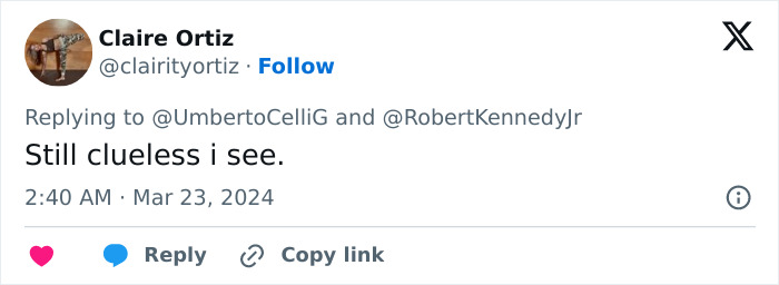Tweet by Claire Ortiz replying about Alicia Silverstone glitching at Golden Globes, mentioning viral moment and past controversies. Tweet by Claire Ortiz replying about Alicia Silverstone glitching at Golden Globes, mentioning viral moment and past controversies.