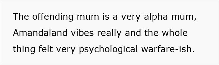 Text slide with a quote describing an alpha guest mom causing awkwardness at a B-Day party. Text slide with a quote describing an alpha guest mom causing awkwardness at a B-Day party.