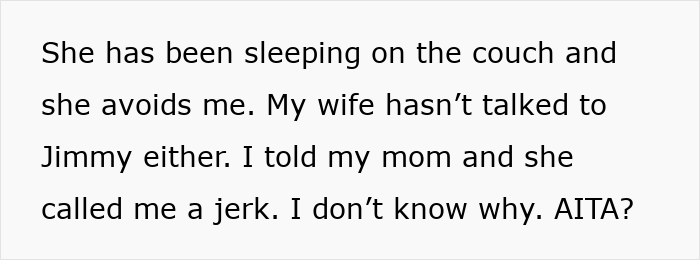 Wife mopes at b-day party captioned over a gray text box about marital conflict and sleeping on the couch