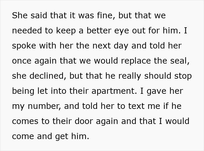 Text describing a neighbor discussing the cat and agreeing to notify if the cat comes to their door again.