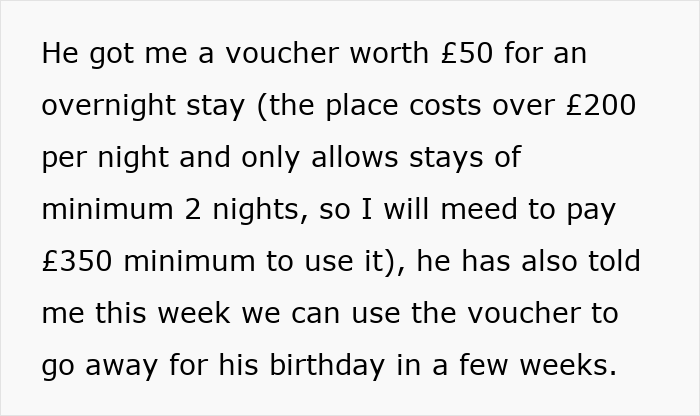 Text excerpt about a woman feeling bad for being ungrateful for a husband's gift, people agree gifts are abhorrent.