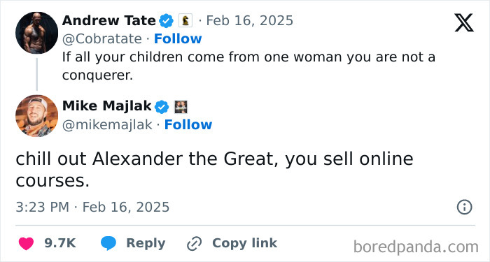 Twitter exchange showing a funny screenshot with a humorous reply to distract you from your responsibilities.