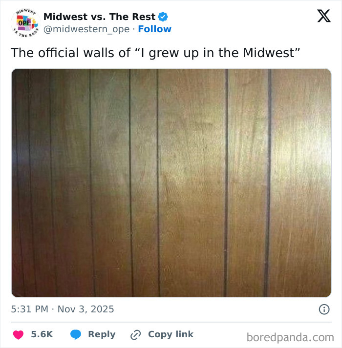 Wood paneling on walls representing Midwest life in a spot-on meme about Midwest life and craving corn.