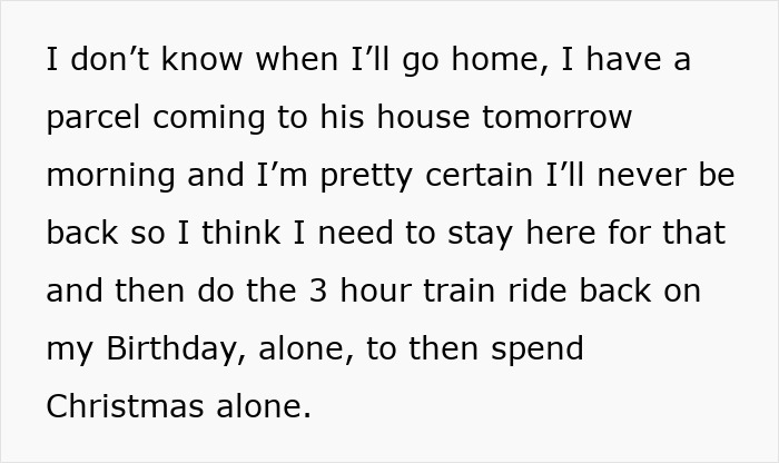 Text about a guy feeling triggered by food shopping and planning to spend Christmas alone after his girlfriend leaves him.