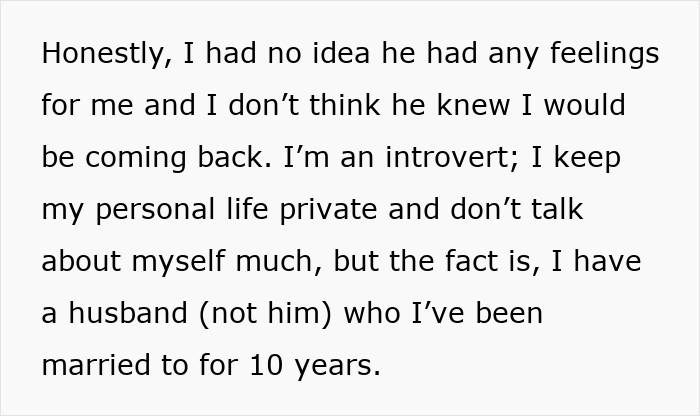 Text showing a married lady surprised to discover coworker told people they were hitched during her leave return.