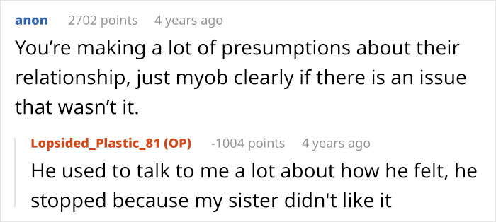 Screenshot of online conversation discussing relationship assumptions and a comment about communication and feelings.