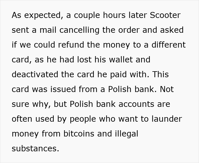 Text excerpt describing a scammer’s failed $2k laundering attempt involving a Polish bank card and hotel receptionist. Text excerpt describing a scammer’s failed $2k laundering attempt involving a Polish bank card and hotel receptionist.