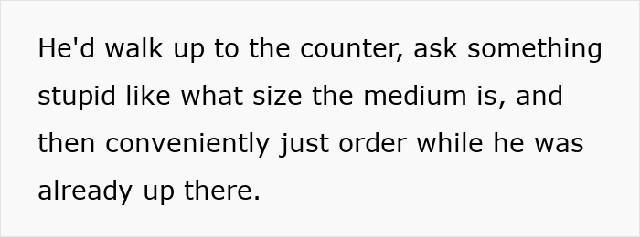 Man tries to skip coffee line every morning by asking questions, but another patron outsmarts him at the cafe counter. Man tries to skip coffee line every morning by asking questions, but another patron outsmarts him at the cafe counter.