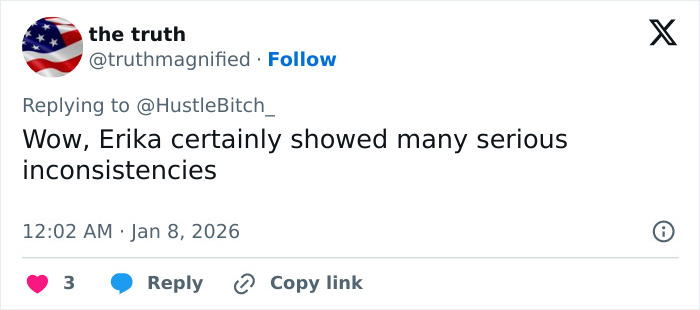 Tweet screenshot showing user calling out Erika Kirk's makeup transformation before Charlie's assassination with serious inconsistencies.