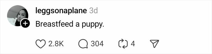 Social media post showing a flight attendant sharing a story about a passenger breastfeeding a puppy on a plane.