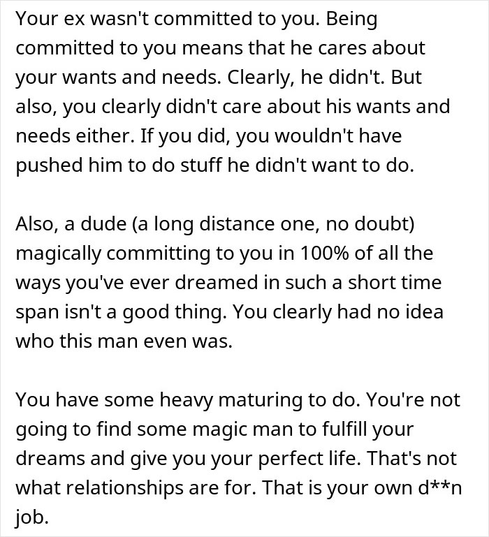 Text excerpt discussing a woman facing karma after her affair partner leaves her following her cheating on her husband.