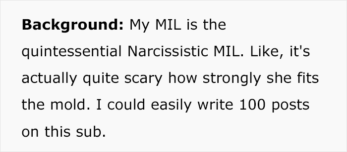 Screenshot of forum text describing a quintessential narcissistic MIL, mentioning Greedy Mom and inheritance dispute Screenshot of forum text describing a quintessential narcissistic MIL, mentioning Greedy Mom and inheritance dispute