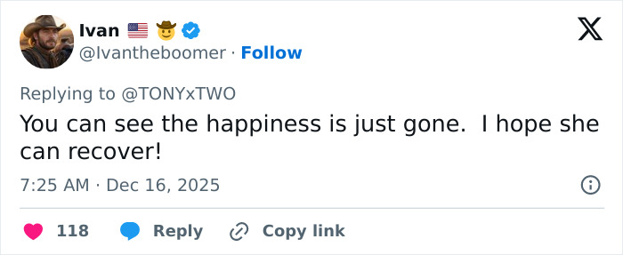 Screenshot of a tweet commenting on Erika Kirk photo before Charlie's assassination and her makeup transformation.