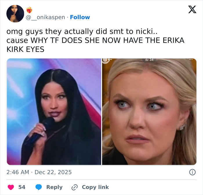 Side-by-side images of two women highlighting Erika Kirk memes with expressions causing laughter and fear.
