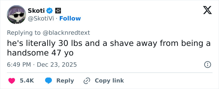 Screenshot of a tweet discussing the 2000s teen heartthrob’s weight and appearance at age 47. Screenshot of a tweet discussing the 2000s teen heartthrob’s weight and appearance at age 47.