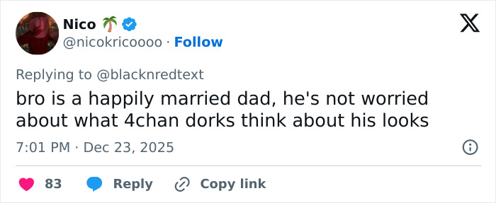 Screenshot of a tweet defending 2000s teen heartthrob’s appearance at 48 against online trolling comments. Screenshot of a tweet defending 2000s teen heartthrob’s appearance at 48 against online trolling comments.