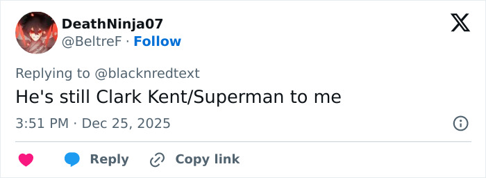 Tweet from user DeathNinja07 replying about a 2000s teen heartthrob with unrecognizable appearance at 48. Tweet from user DeathNinja07 replying about a 2000s teen heartthrob with unrecognizable appearance at 48.