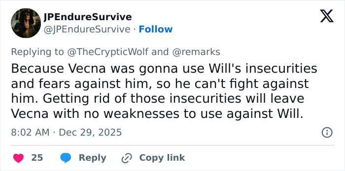 Tweet discussing Will Byers' insecurities and fears related to Stranger Things and Noah Schnapp's character analysis. Tweet discussing Will Byers' insecurities and fears related to Stranger Things and Noah Schnapp's character analysis.