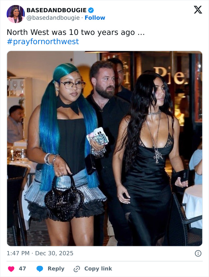 Kim Kardashian and daughter North West seen interacting with adults at a public event, sparking social media discussion.