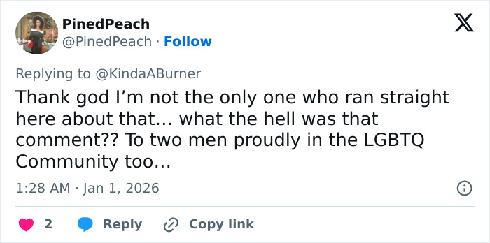 Tweet expressing shock at Amy Sedaris’s transphobic jab during CNN New Year’s Eve broadcast from an LGBTQ community member. Tweet expressing shock at Amy Sedaris’s transphobic jab during CNN New Year’s Eve broadcast from an LGBTQ community member.