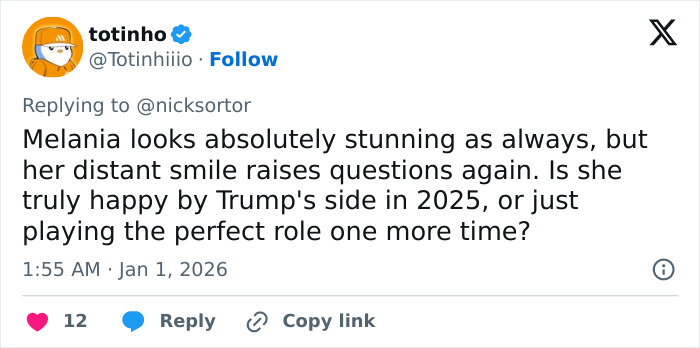 Tweet discussing Melania Trump’s body language at Mar-a-Lago New Year’s Eve event, raising questions and theories. Tweet discussing Melania Trump’s body language at Mar-a-Lago New Year’s Eve event, raising questions and theories.