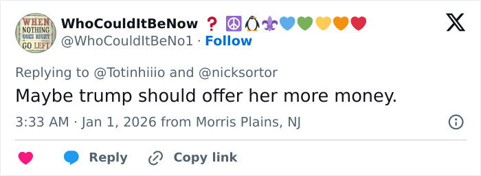 Tweet about Trump offering more money, posted at Mar-a-Lago New Year's Eve event, referencing Melania Trump's body language theories. Tweet about Trump offering more money, posted at Mar-a-Lago New Year's Eve event, referencing Melania Trump's body language theories.