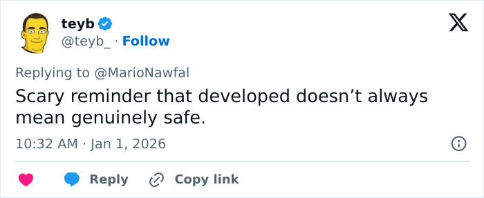 Screenshot of a tweet mentioning safety concerns related to the ski resort explosion that took dozens of lives.