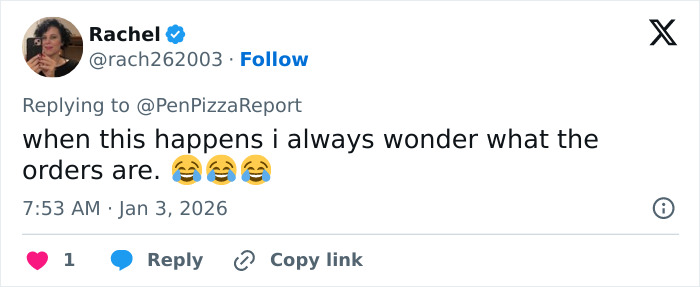 Screenshot of a Twitter reply joking about the Pentagon pizza spike during the Venezuela attack, referencing bizarre theory. Screenshot of a Twitter reply joking about the Pentagon pizza spike during the Venezuela attack, referencing bizarre theory.