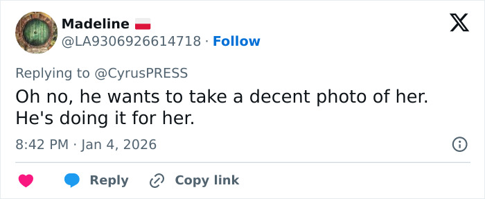 User tweet responding to Miley Cyrus pushback at photographers during tense red carpet encounter. User tweet responding to Miley Cyrus pushback at photographers during tense red carpet encounter.