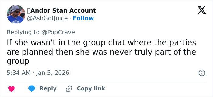 Screenshot of tweet replying about celebrity mom group chat exclusion, Ashley Tisdale mentioned