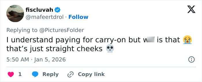 Tweet screenshot about sardine can seating; passenger calls seats 'straight cheeks' with crying emoji Tweet screenshot about sardine can seating; passenger calls seats 'straight cheeks' with crying emoji