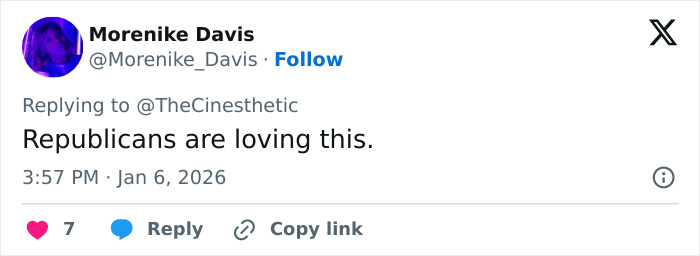 Tweet screenshot replying to an article about Sydney Sweeney photoshoot, text reads Republicans are loving this.