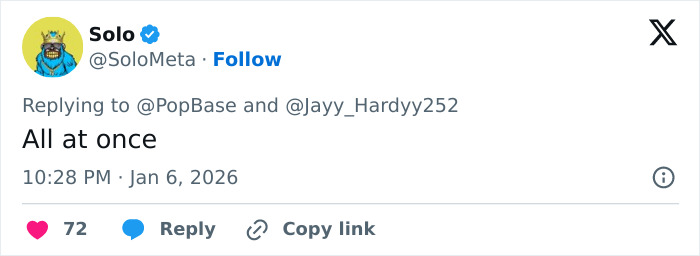 Screenshot of a tweet by Solo replying All at once on X, showing avatar, timestamp, likes, and Cynthia Erivo mention Screenshot of a tweet by Solo replying All at once on X, showing avatar, timestamp, likes, and Cynthia Erivo mention