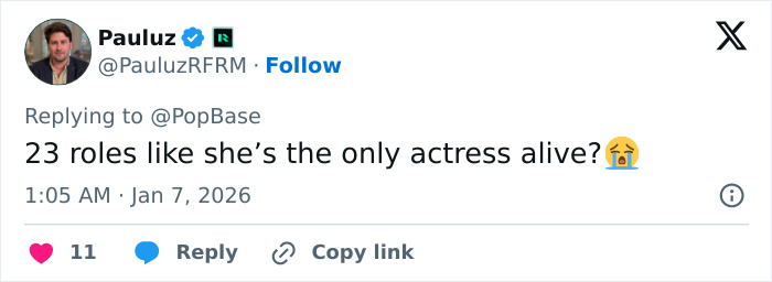 Tweet screenshot replying to @PopBase: 23 roles like she's the only actress alive? 😭 mentioning Cynthia Erivo Tweet screenshot replying to @PopBase: 23 roles like she's the only actress alive? 😭 mentioning Cynthia Erivo