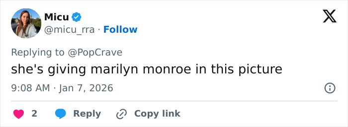 Tweet screenshot comparing a celebrity to Marilyn Monroe amid controversy over a completely undressed photoshoot