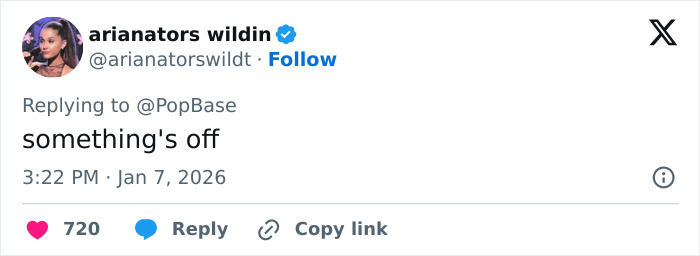 Tweet saying something's off about a Madame Tussauds celebrity wax figure, arianators wildin replying to PopBase Tweet saying something's off about a Madame Tussauds celebrity wax figure, arianators wildin replying to PopBase