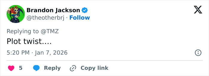 Tweet by Brandon Jackson commenting on a plot twist in Nick Reiner’s family case after lawyer quits. Tweet by Brandon Jackson commenting on a plot twist in Nick Reiner’s family case after lawyer quits.