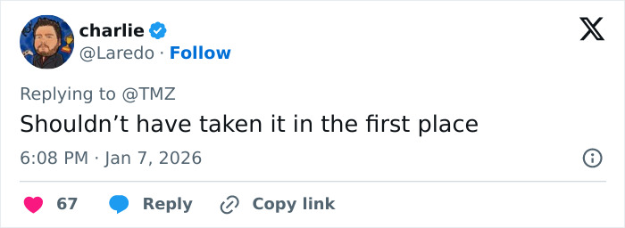 Tweet by user charlie replying to TMZ with the message about Nick Reiner’s family breaking silence after lawyer quits case. Tweet by user charlie replying to TMZ with the message about Nick Reiner’s family breaking silence after lawyer quits case.