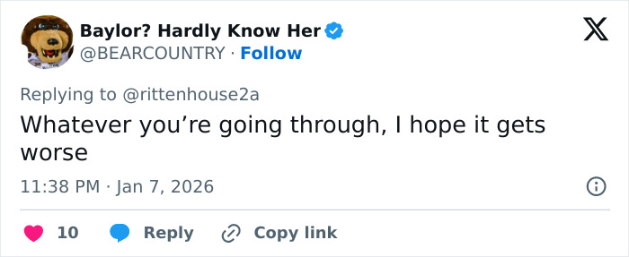 Tweet from Baylor? Hardly Know Her replying to Kyle Rittenhouse with a controversial message amid ICE slaying debate. Tweet from Baylor? Hardly Know Her replying to Kyle Rittenhouse with a controversial message amid ICE slaying debate.