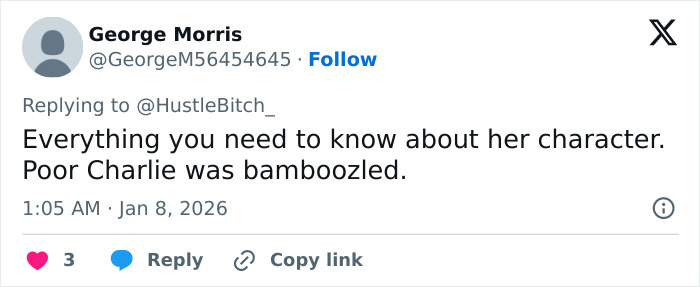 Tweet comment about Erika Kirk photo before Charlie's assassination with fans discussing her makeup transformation.