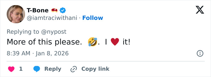 Screenshot of a social media reply showing support for the pizzeria owner known for his salty replies to reviews. Screenshot of a social media reply showing support for the pizzeria owner known for his salty replies to reviews.