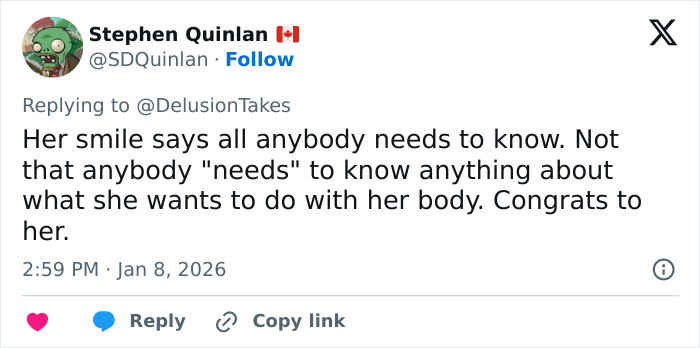 Tweet from Stephen Quinlan supporting a woman who faced vicious trolling after going viral for breast reduction in 2026. Tweet from Stephen Quinlan supporting a woman who faced vicious trolling after going viral for breast reduction in 2026.