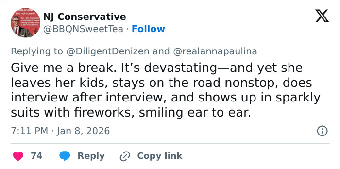 Social media post discussing Erika Kirk facing custody speculation amid public and political controversy.