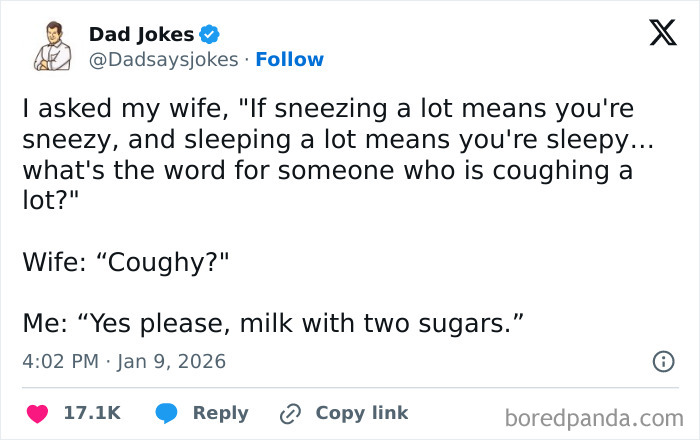 Man laughing heartily at a funny screenshot from Dad Jokes on social media, highlighting funny screenshots humor.