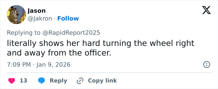 Screenshot of a social media reply discussing newly released ICE video showing context of fatal shooting incident. Screenshot of a social media reply discussing newly released ICE video showing context of fatal shooting incident.